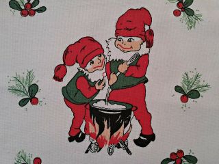 VINTAGE CHRISTMAS DWARF POST POCKET RED WHITE COTTON WALL TAPESTRY 2
