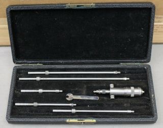 Vintage Starrett Vernier Depth Gauge Micrometer Set Black Case Machinist Tool