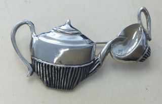 Vintage Sterling Silver 925 Tea Pot & Cup Pin Q274