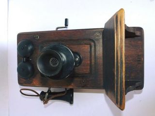 Antique Hand Crank Kellogg Chicago Il Wooden Oak Wall Telephone