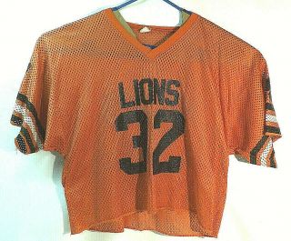 Vintage 80s Lions Mesh Crop Practice Football Jersey (size Xl) 32 Orange And Bl