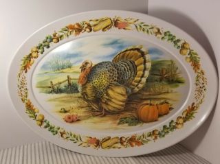 Vtg Brookpark 1521 Thanksgiving Turkey Platter Holiday Melamine