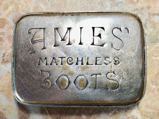 Vintage Advertising Match Safe/vesta – “aimes Boot Makers” – Pinch To Open