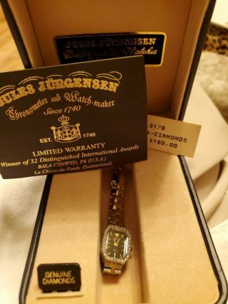 Jules Jurgensen Ladies 4 Diamond Watch Vintage Gold Stainless Toned Black 3179