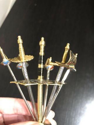 Vintage Spain 1950’s Brass Sword Cocktail Picks,  Toledo Picks set of 6 Picks 2