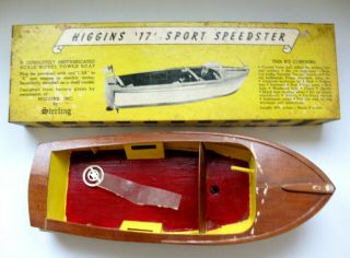 Vintage Higgins Sterling 16.  5 " Wooden Model Speed Boat For Restoration
