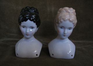 Set 2 Vtg Porcelain Fashion Doll Head Bust Hand Painted Victorian Style 3 X 2.  5