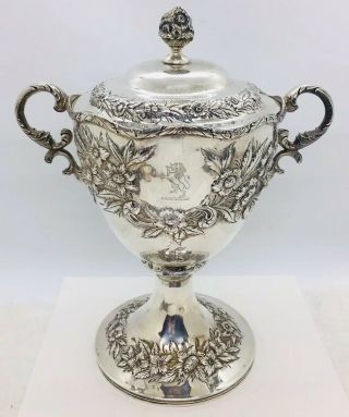 S.  Kirk & Son Antique Sterling Silver Floral Repousse 2 Handled Covered Urn Pot