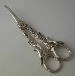 Solid Silver Grape Scissors With Fox Handles - C J Vander London 1966