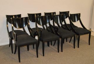 Eight Modern Italian Black Laquer Dining Room Chairs By Pietro Constantini