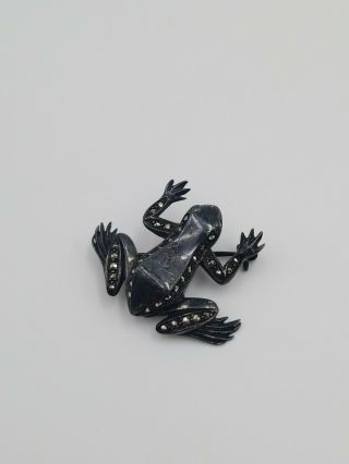Vintage Designer Signed Sterling Silver.  925 W/ Marcasites Frog Brooch Pin
