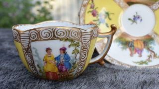Antique 19thC Dresden Cup & Saucer - Hand Painted Figures 2