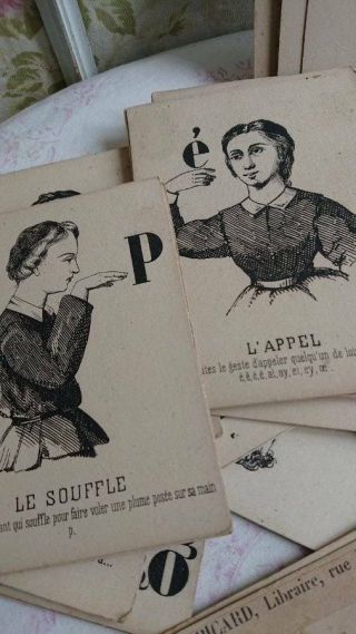 BATCH 28 SWEET ANTIQUE FRENCH SCHOOL ALPHABET PICTURE CARDS c1880 2