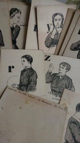 BATCH 28 SWEET ANTIQUE FRENCH SCHOOL ALPHABET PICTURE CARDS c1880 3