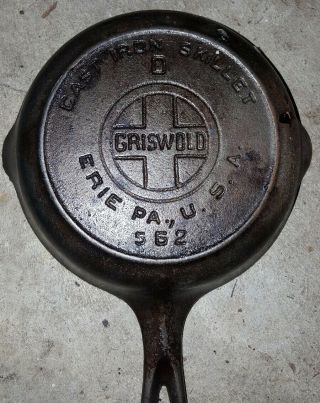 Vintage Griswold Cast Iron Skillet 0 Frying Pan,  Heat Ring 562