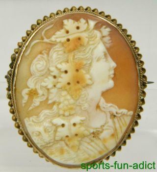 Old Bacchante Cameo Carved Shell 10k Yellow Gold Pin Brooch Max Signed Antique
