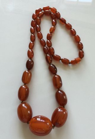 Antique Art Deco Marbled Bakelite Honey Amber Bead Necklace 98g