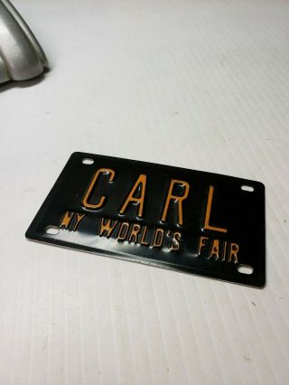 Vintage 1939 York Worlds Fair Bike License Plate Name Carl