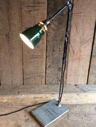 Vintage Industrial 3 Arm Articulated Enamel Machinist Lamp Light Mounted On Base 3