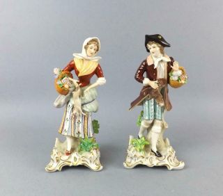 Antique Porcelain Figurines Of A Young Couple With Flowers By Sitzendorf