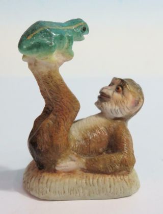 Rare Antique Ernst Bohne Rudolstadt Porcelain Figure Monkey Playing With Frog
