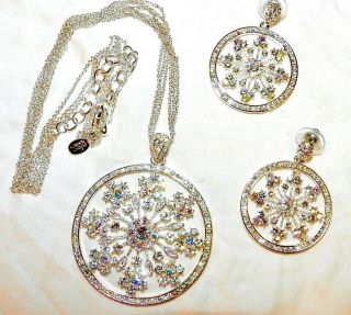 Joan Rivers Necklace Earrings Set Rhinestone Snowflakes Signed Vintage