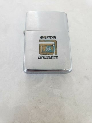 American Cryogenics 1967 Vintage Zippo Lighter Brush Chrome