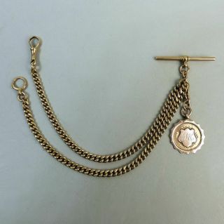 Antique 9ct Rose Gold Double Clip Kerb Link Pocket Watch Albert Chain C1900 - 35g