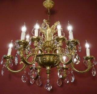 Large Gold Bronze Finish Crystal Chandelier Lamp Fixtures Lightings 16 L