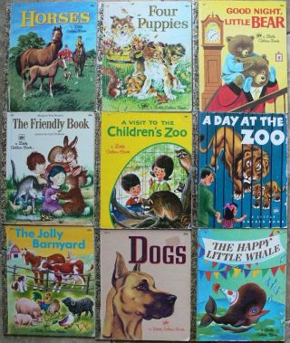 9 Vintage Little Golden Books A Day At The Zoo,  Horses,  Friendly Book,  Dogs,