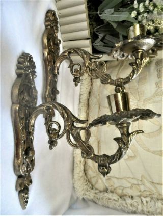 Gorgeous Vintage Antique 2 Brass Wall Art Hanging Candle Holder Sconce Pair Set