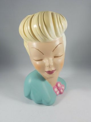 Vintage 1940s Ceramic Lady Head Vase Planter Pin Up Hand Painted
