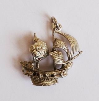 Galleon Pirate Ship ‘jolly Roger’ - Vintage Silver Bracelet Charm.  4 Grams.