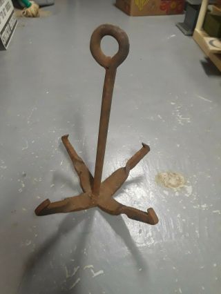 Antique Primitive Hand Forged Cast Iron 4 Prong Grappling Hook Anchor - Boat