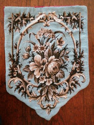 Antique Victorian Beadwork Hanging Panel Floral Blue Silver White Vgc