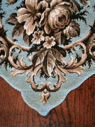 Antique Victorian beadwork hanging panel floral blue silver white vgc 3