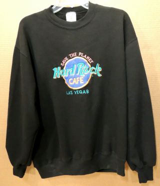 Vtg Hard Rock Cafe Las Vegas Save The Planet Black Crewneck Sweatshirt Sz L Usa