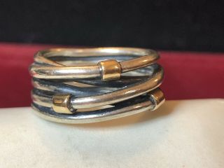VINTAGE STERLING SILVER AUTHENTIC PANDORA ALE SIGNED RING ROPE GOLD 2