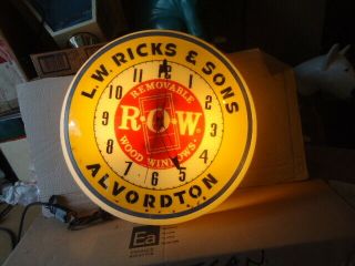 Rare Antique Advertising Lighted Clock Alvordton Window Sign Ricks & Sons