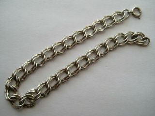 Vintage Sterling Silver Starter Charm Bracelet Double Links 6 1/2 " Long 10d