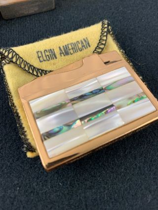 Vintage Elgin American Pocket Lighter With Mother Of Pearl Decoration