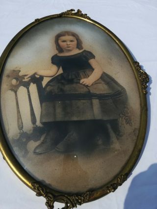 Antique Frame Oval Bubble Glass Victorian Photograph Girl