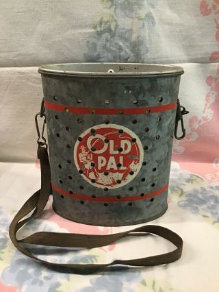 Vintage Old Pal Wade - R - Floater Minnow Galvanized Bait Bucket Mississippi Usa 7”