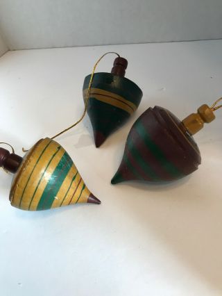 SET of 3 Vintage Wooden SPINNING TOPS Christmas Ornaments 2