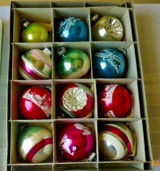 Vintage Shiny Brite Christmas Ornaments Box Assorted Design Set of 12 2