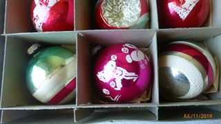 Vintage Shiny Brite Christmas Ornaments Box Assorted Design Set of 12 3
