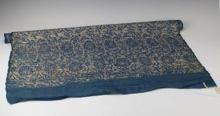 Vintage Chinese Export Gold Metallic Thread Brocade Woven Blue Silk Fabric Sms