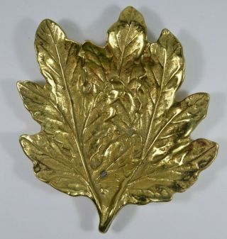 Vtg Virginia Metalcrafters Solid Brass Chrysanthemum Leaf Trinket Pin Tray