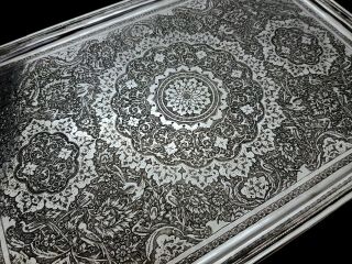 Fine Antique Middle Eastern Islamic Persian Style Solid Silver Signed Tray 679g