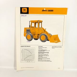 1977 John Deere Jd444 Loader Spec Sheet Sales Brochure Construction Machinery